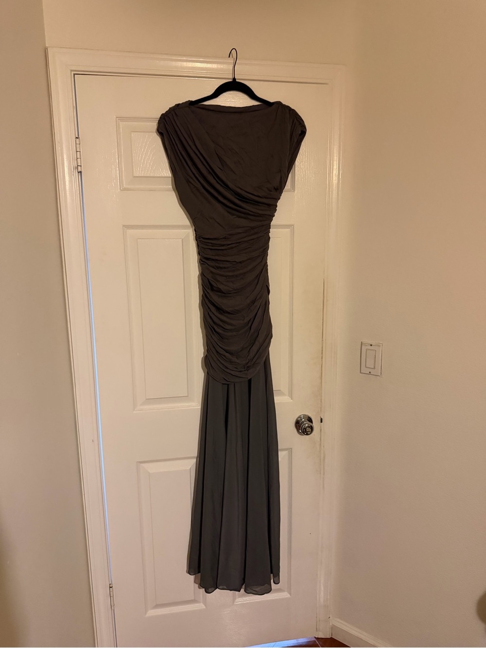 Smoky Gray Ruched Maxi Dress - Classic Evening Style